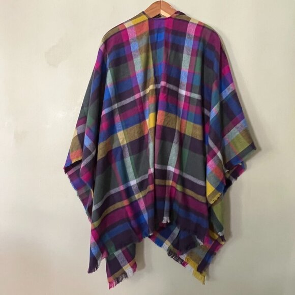 Soft Surroundings Plaid Multicolored Poncho Wrap Shawl OSFA Boho Winter Fall - Picture 5 of 6